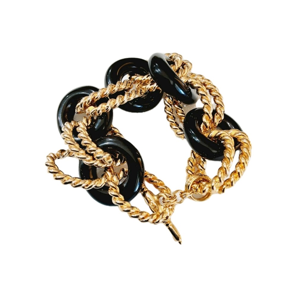 Vintage 90S Kenneth Jay Lane KJL Bracelet Black Link Rope Chain Chunky Runway